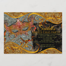 Mardi Gras Invitation, Masquerade Invitation, Gold