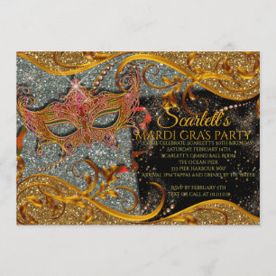 Mardi Gras Invitation, Masquerade Invitation, Gold Invitation