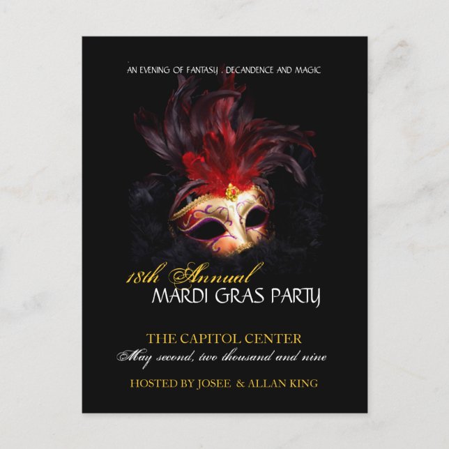 Mardi Gras Invitation Postcard (Front)