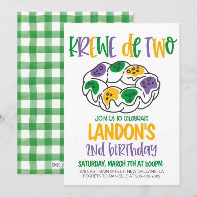 Mardi Gras Invitation pour le deuxième anniversair (Devant / Derrière)