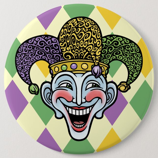 Mardi Gras Jester 6 Inch Round Button (Front)