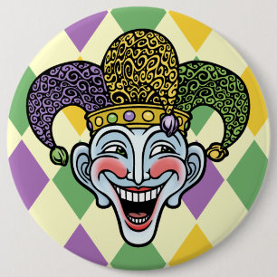 Mardi Gras Jester 6 Inch Round Button