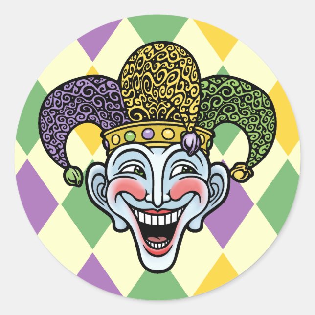 Mardi Gras Jester Classic Round Sticker (Front)