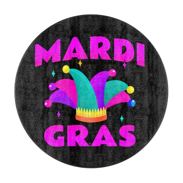 Mardi Gras Jester Hat Glass Cutting Board (Front)
