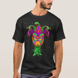 Mardi Gras Jester Hat Mask Swinger Upside Down Pin T-Shirt