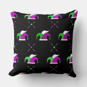 Mardi Gras Jester Hat Pattern Throw Pillow