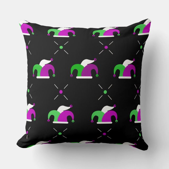 Mardi Gras Jester Hat Pattern Throw Pillow (Front)