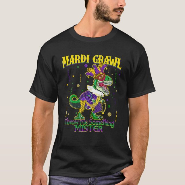 Mardi Gras Jester Kids Boys Gift Mardi Grawl Trex T-Shirt (Front)