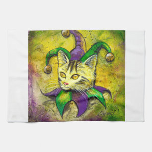 Mardi Gras Jester Kitty by GG Burns Kitchen Towel