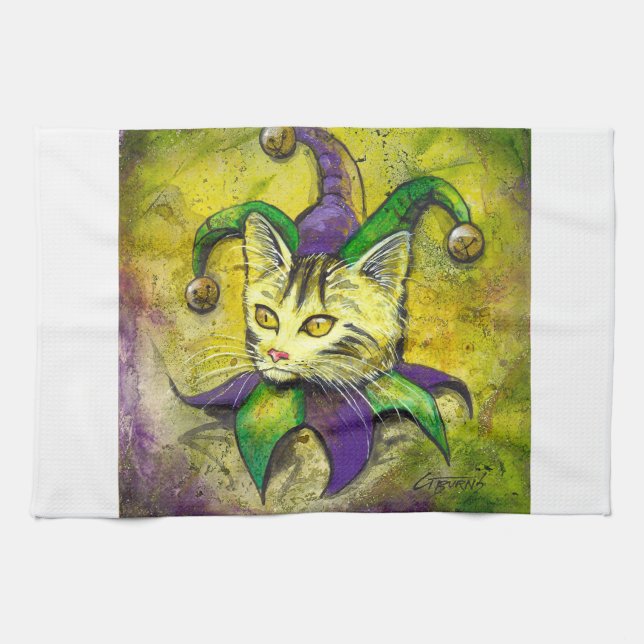 Mardi Gras Jester Kitty by GG Burns Kitchen Towel (Horizontal)