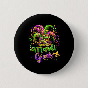 Mardi gras jester mask hat carnival party new 2 inch round button