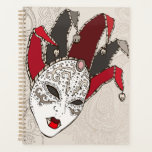 Mardi Gras Jester Mask Venetian Carnival Planner<br><div class="desc">Organize your schedule with artistic flair in this Mardi Gras jester mask spiral planner. The cover features a sophisticated red and black harlequin mask design with an elegant paisley backdrop, offering a unique look for students, professionals, or festival planners. This durable notebook is perfect for jotting down notes, tracking appointments,...</div>
