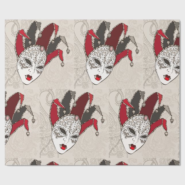 Mardi Gras Jester Mask Venetian Carnival Wrapping Paper (Flat)