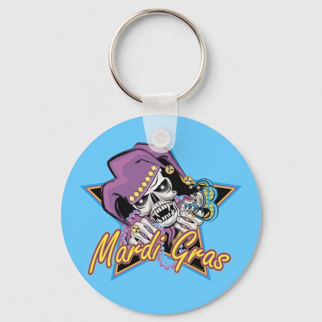Mardi Gras Jester Skull Keychain (Front)