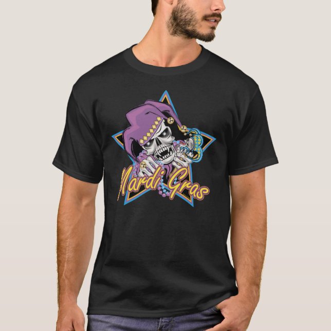 Mardi Gras Jester Skull T-Shirt (Front)