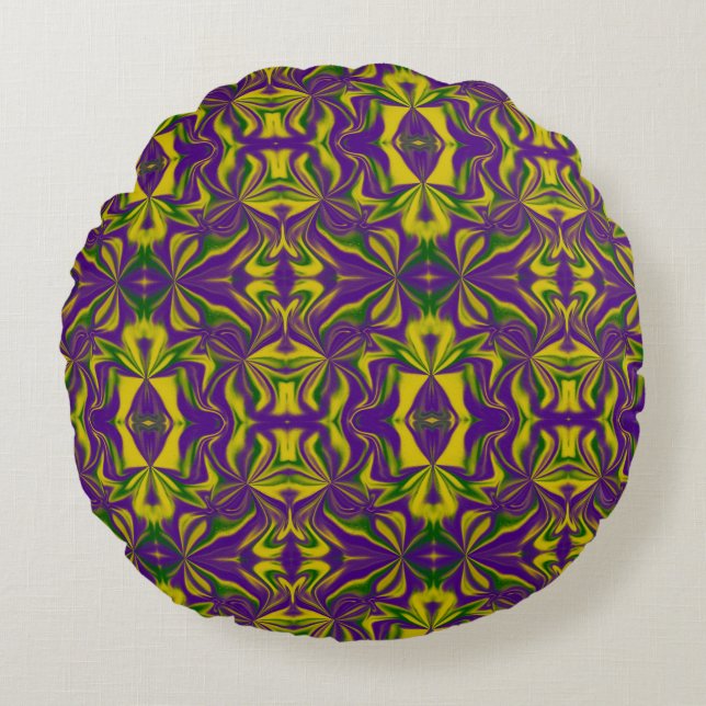 Mardi Gras Kaleidoscope Round Pillow (Front)