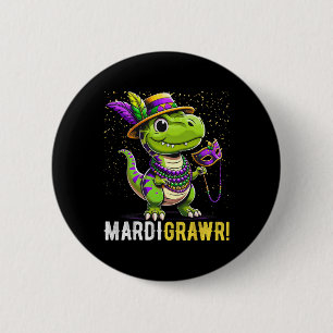 Mardi Gras Kids Shirt T Rex Dinosaur Mardi Grawr C 2 Inch Round Button