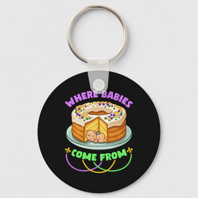 Mardi Gras King Cake Where Bybies Come From  Keychain (Front)