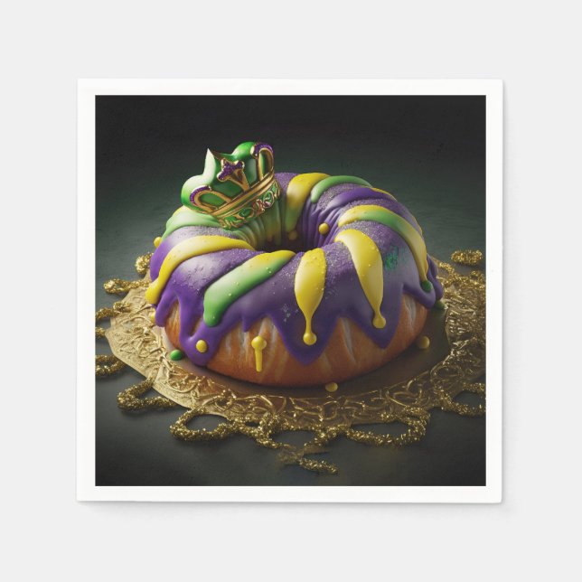 Mardi Gras King Cake With Crown Napkin (Front)