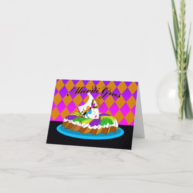 Mardi Gras, King Cake with Mask Card (Front)