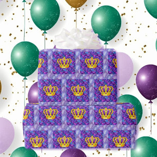 Mardi Gras King Crown Purple Carnival Wrapping Paper