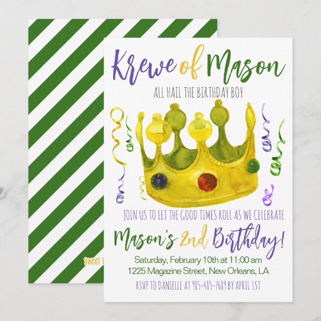 Mardi Gras King Invitation d'anniversaire (Devant / Derrière)
