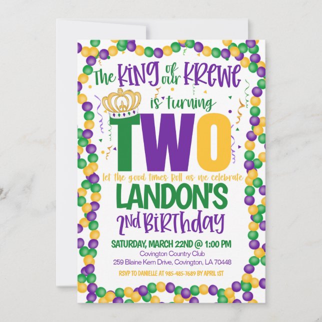 Mardi Gras King Invitation pour le deuxième annive (Devant)