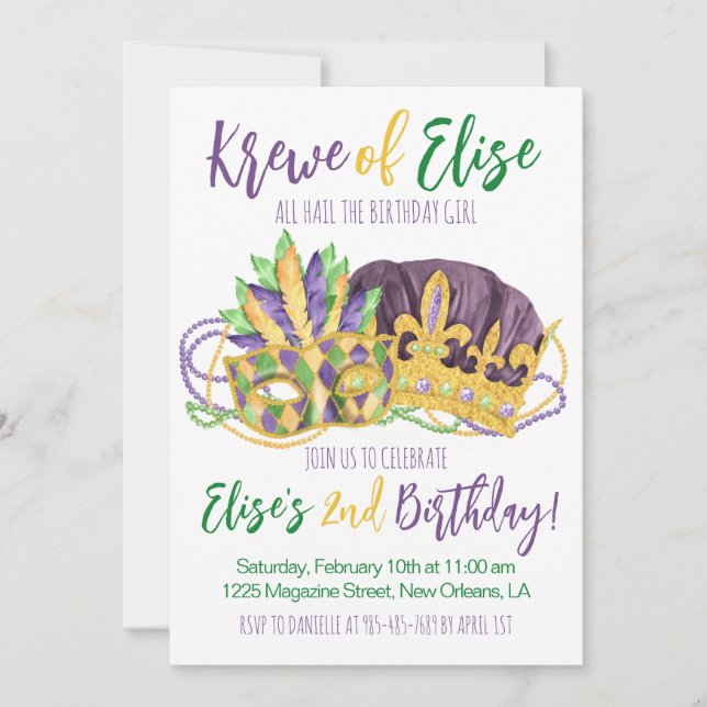 Mardi Gras King Invitation pour le deuxième annive (Devant)