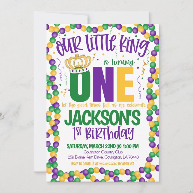 Mardi Gras King Invitation pour le premier anniver (Devant)