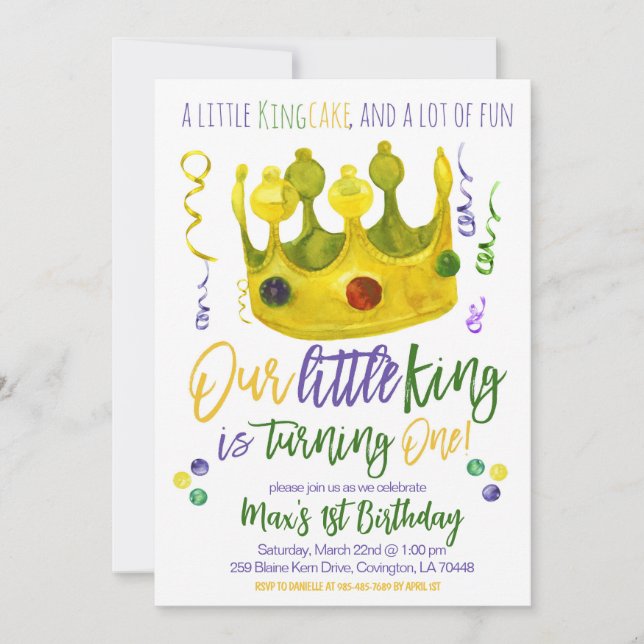 Mardi Gras King Invitation pour le premier anniver (Devant)