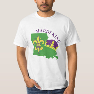 Mardi Gras King Louisiana Crown & Fleur De Lis T-Shirt