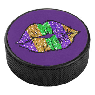 Mardi Gras Kiss Hockey Puck