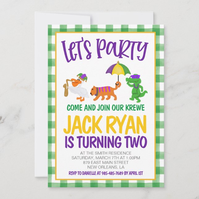 Mardi Gras Krewe Invitation d'anniversaire (Devant)