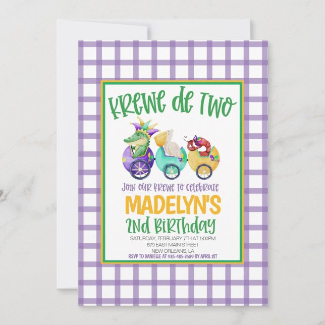 Mardi Gras Krewe Invitation du deuxième anniversai (Devant)