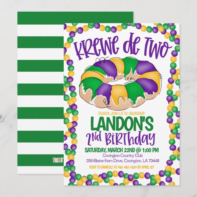 Mardi Gras Krewe Invitation du deuxième anniversai (Devant / Derrière)