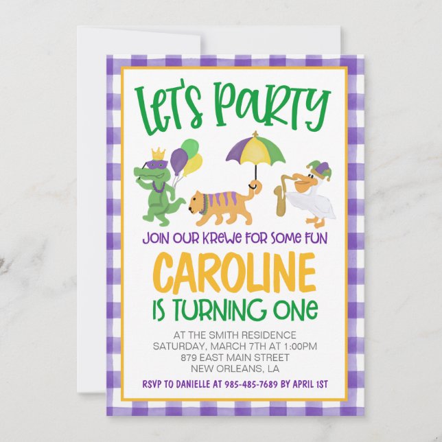 Mardi Gras Krewe Invitation pour le premier annive (Devant)