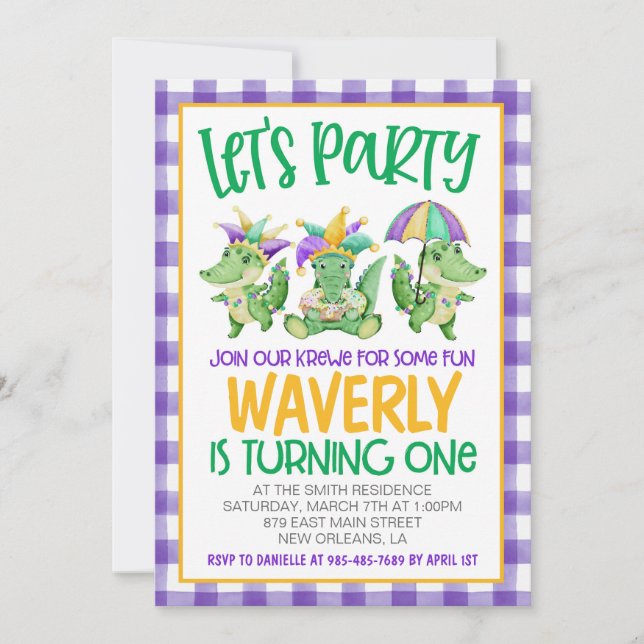 Mardi Gras Krewe Invitation pour le premier annive (Devant)
