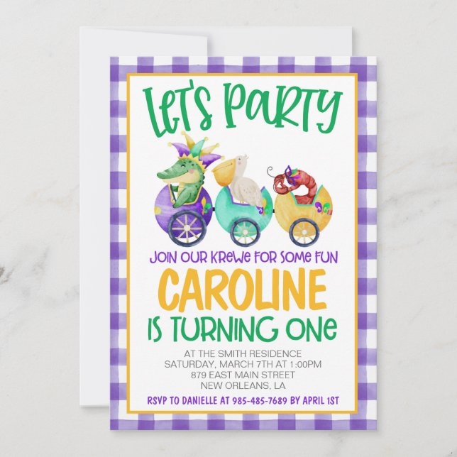Mardi Gras Krewe Invitation pour le premier annive (Devant)