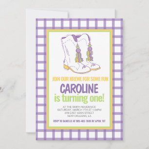 Mardi Gras Krewe Marching Boots First Birthday Invitation
