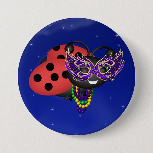 Mardi Gras Ladybug 3 Inch Round Button (Front)