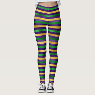 Mardi Gras Leggings, Mardi Gras Colours Stripes Leggings