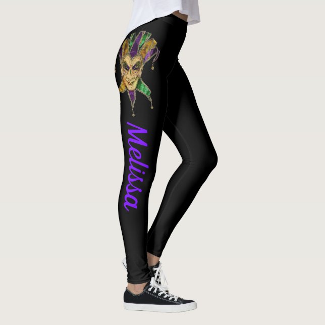 Mardi Gras Leggings Nom des masques noirs (Droite)