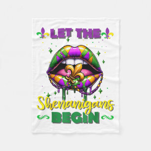Mardi Gras Let The Shenanigans Begin Lips Kids Men Fleece Blanket