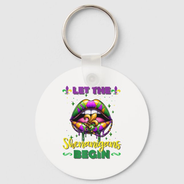 Mardi Gras Let The Shenanigans Begin Lips Kids Men Keychain (Front)