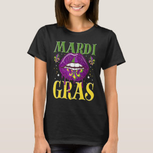 Mardi Gras Lip  Fleur De Lis Carnival Costume T-Shirt