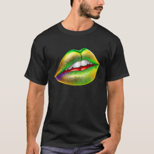 Mardi Gras Lips Green Purple & Gold  1 T-Shirt