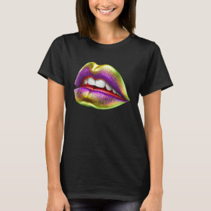 Mardi Gras Lips Green Purple & Gold T-Shirt