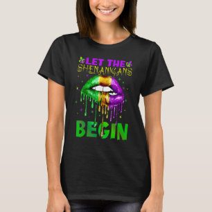 Mardi Gras Lips Outfit Costume Women Let Shenaniga T-Shirt