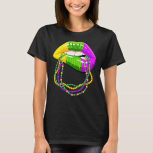 Mardi Gras Lips Queen Beads outfit for women Carni T-Shirt