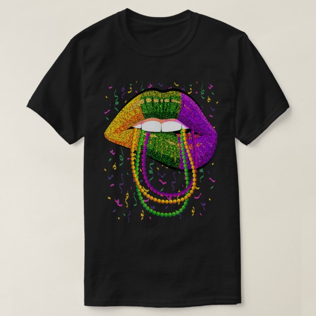 Mardi Gras Lips Queen Beads outfit for women Carni T-Shirt (Design Front)